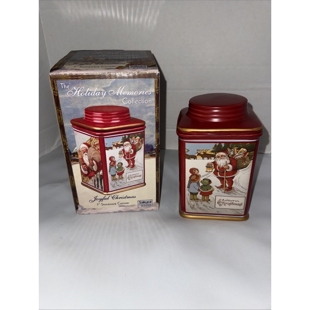 Sakura Holiday Memories Collection , 7" Stoneware Canister‎ , Joyful Christmas